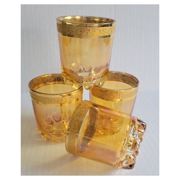 Vintage Gold Turkish Lowball Glass Set of Four - Picture 1 of 4